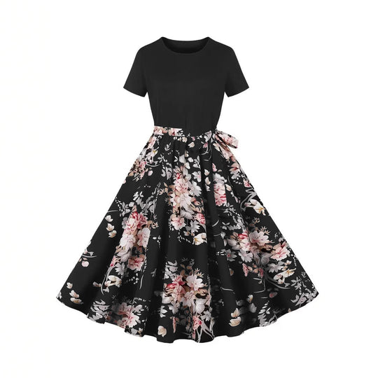 Damen Elegantes Spitzen-Kleid mit kontrastierendem Oberteil und fließendem Rock EB