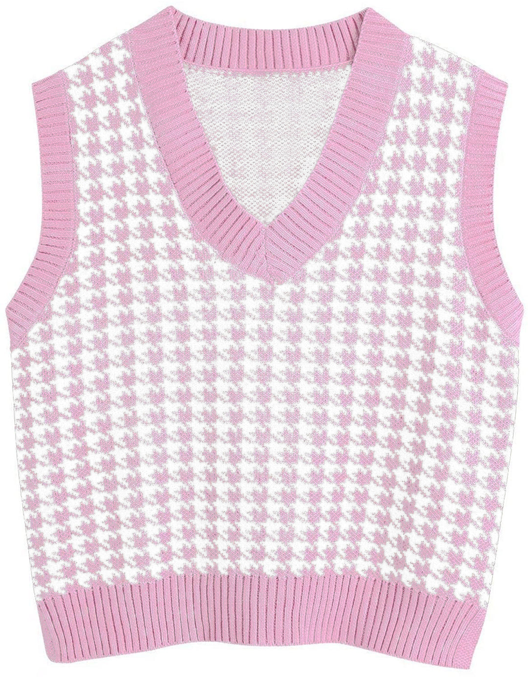 Damen ärmellose Strickweste mit modernem Hahnentrittmuster EB