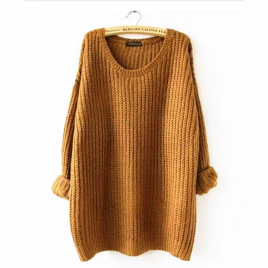 Damen Grobstrickpullover mit weiten Ärmeln und tiefem Rundhalsausschnitt EB
