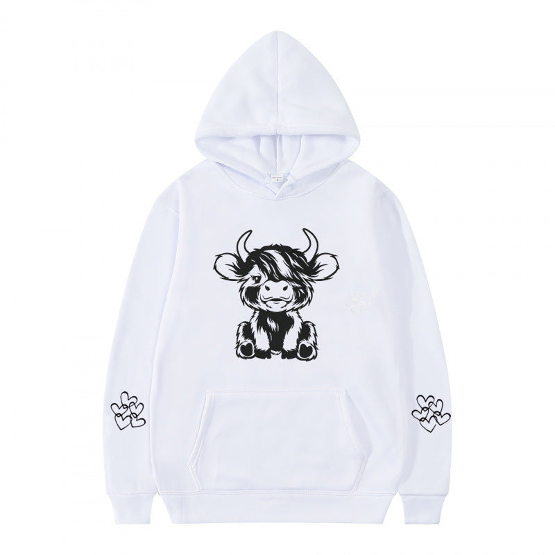 Damen Kapuzensweater mit entzückendem Kuhmotiv und praktischen Kängurutaschen EB