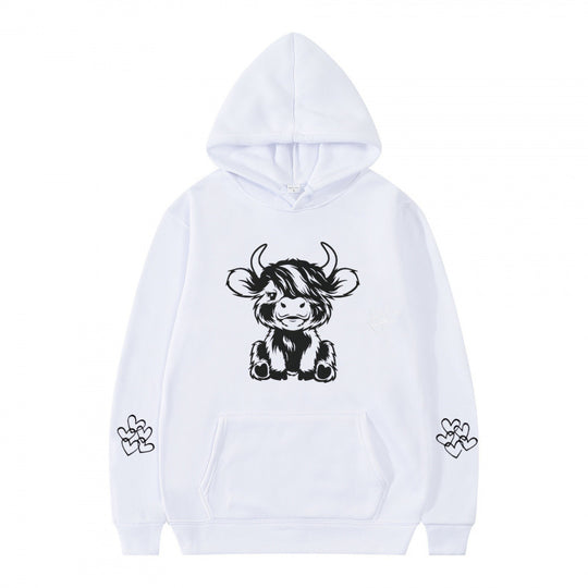 Damen Kapuzensweater mit entzückendem Kuhmotiv und praktischen Kängurutaschen EB