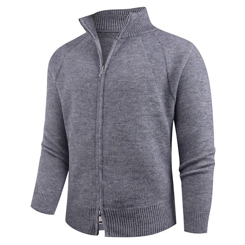 Herren hochwertige Strickjacke mit modernem Reißverschluss und hochgezogenem Kragen EB