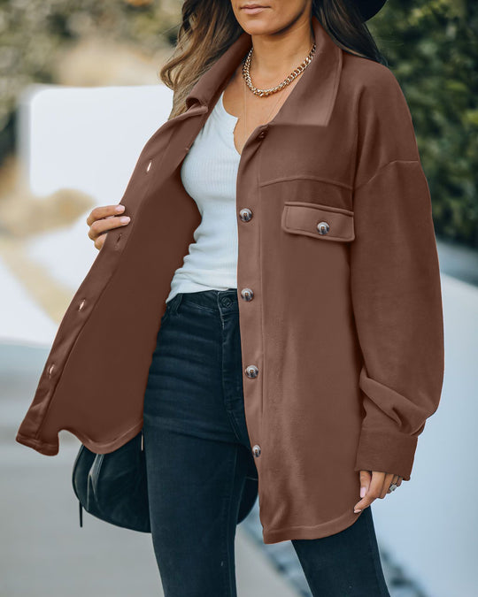 Damen Oversized Hemdjacke aus weichem Stoff mit praktischen Taschen EB