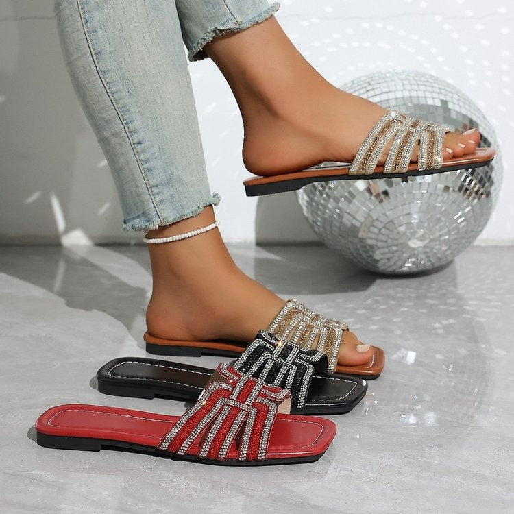 Damen Glamouröse Strandsandalen mit funkelndem Riemendesign EB