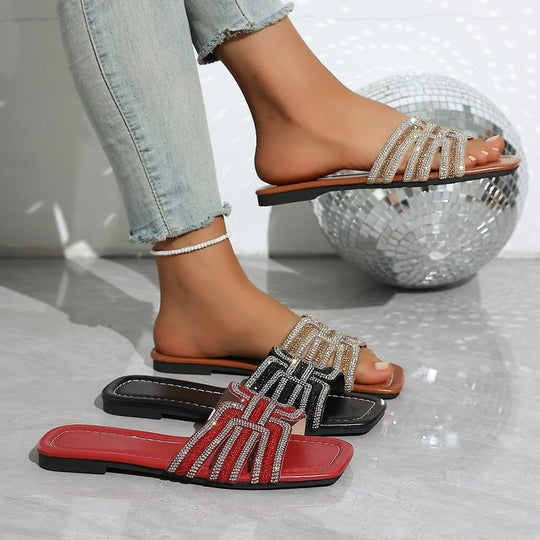 Damen Glamouröse Strandsandalen mit funkelndem Riemendesign EB
