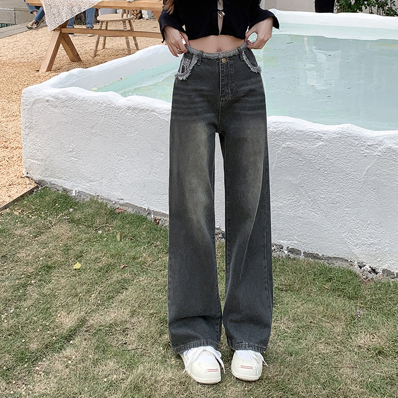 Damen Weit geschnittene Jeans mit dekorativen Rissdetails und innovativer Waschung EB