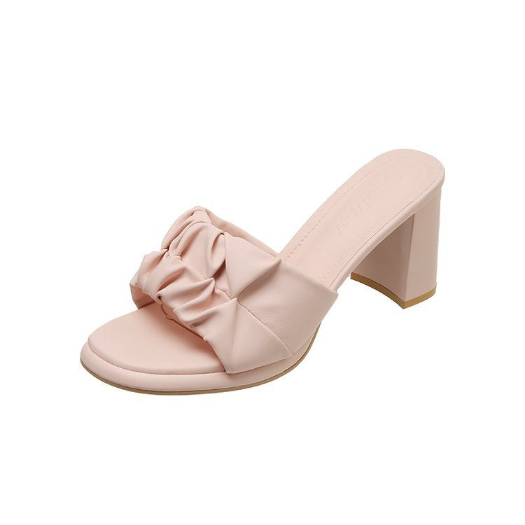 Damen elegante Blockabsatz-Sandalen mit modischem Rüschendesign EB