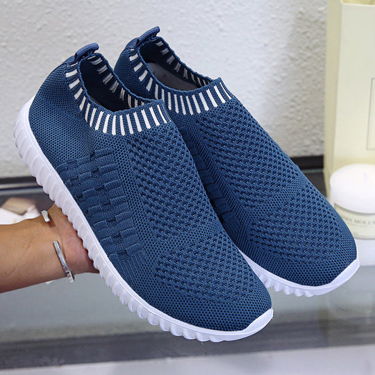 Damen atmungsaktive Slip-On Sneakers mit flexiblem Strickdesign EB