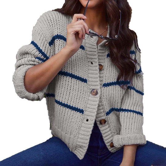 Damen Strickjacke mit lässigen Streifen und praktischen Knöpfen EB