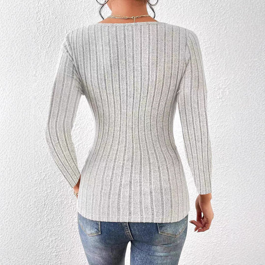 Damen Strickoberteil mit V-Ausschnitt und eleganten Rippdetails EB