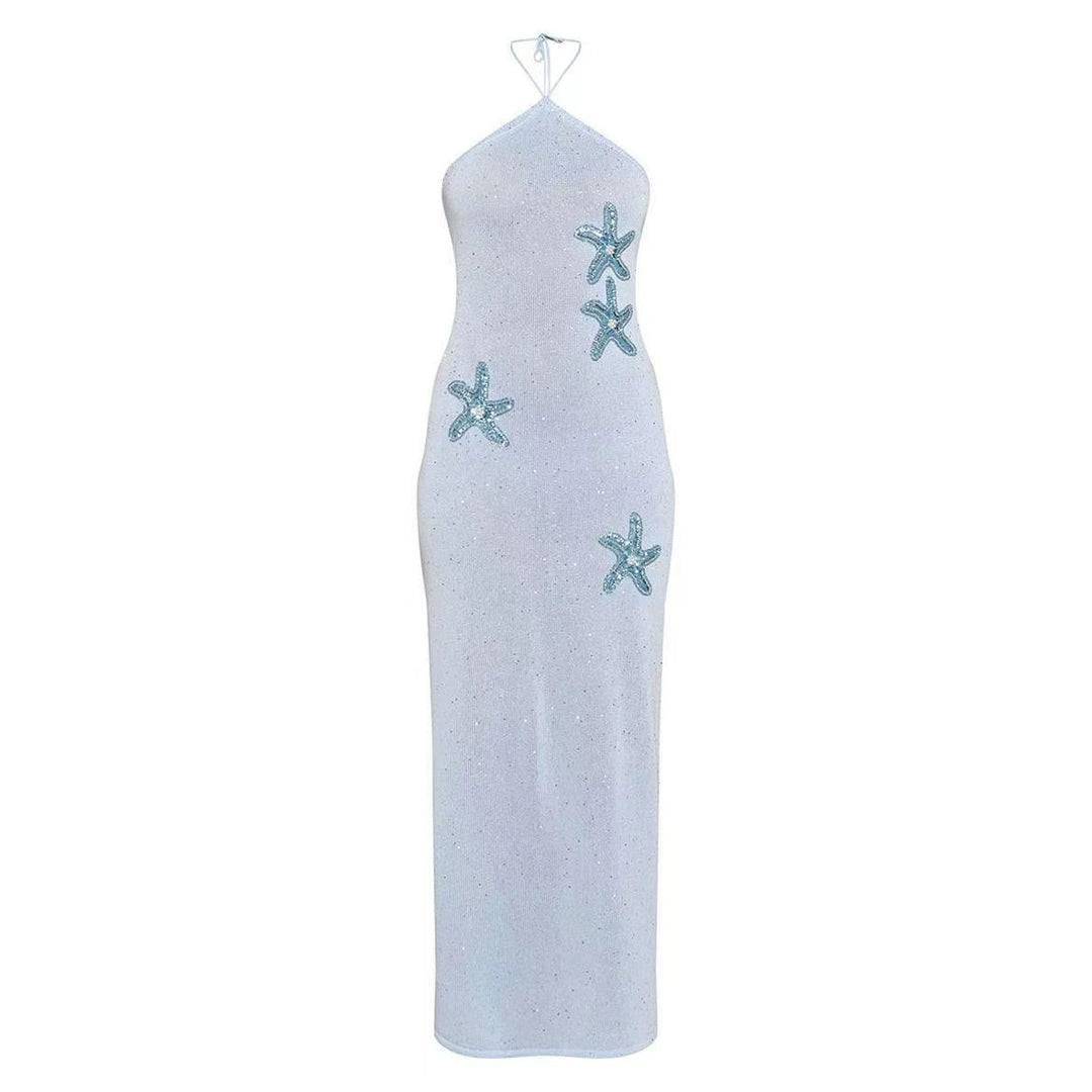 Damen elegantes Maxikleid mit schimmerndem Strickmuster EB