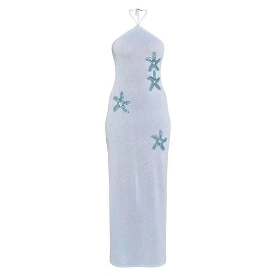 Damen elegantes Maxikleid mit schimmerndem Strickmuster EB