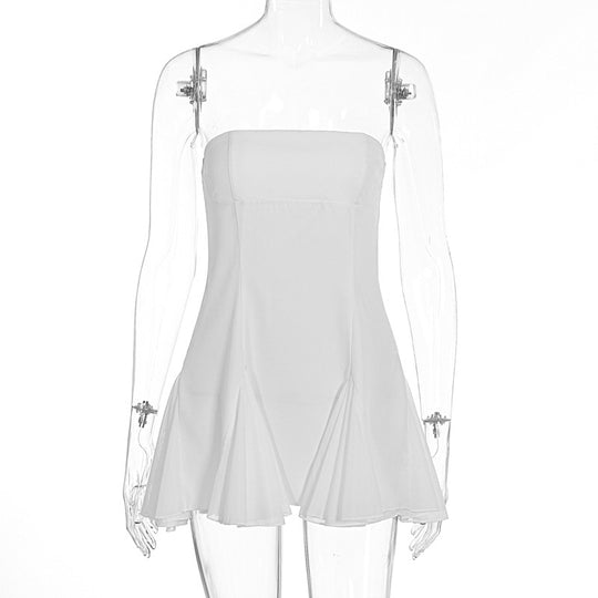 Damen elegantes trägerloses Kleid mit fließendem Rock und modischen Falten EB