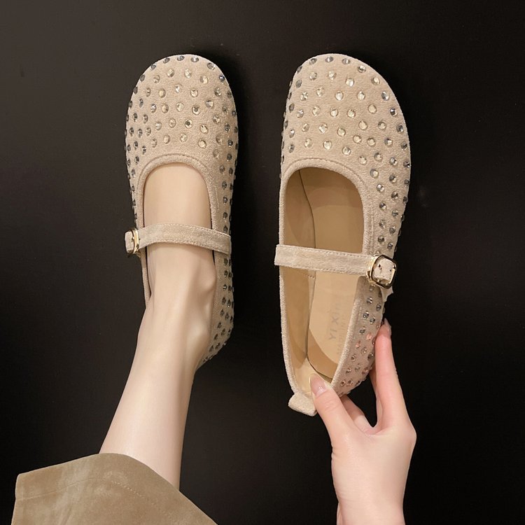 Damen elegante Mary Jane Ballerinas mit dekorativem Riemen und Strassdetails EB