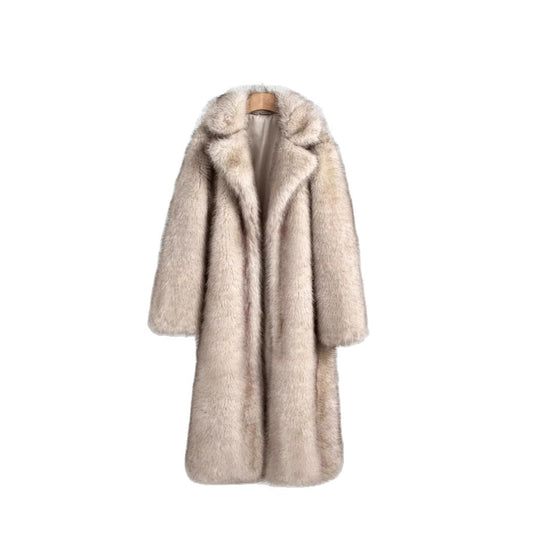 Damen Eleganter Pelzmantel mit großen Taschen EB