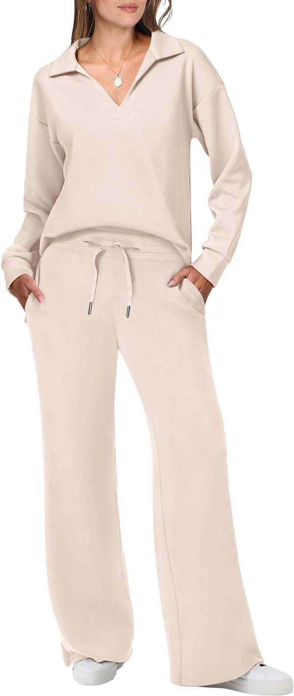 Damen lässiges Lounge-Set mit weitem Schnitt und gemütlichem V-Ausschnitt EB