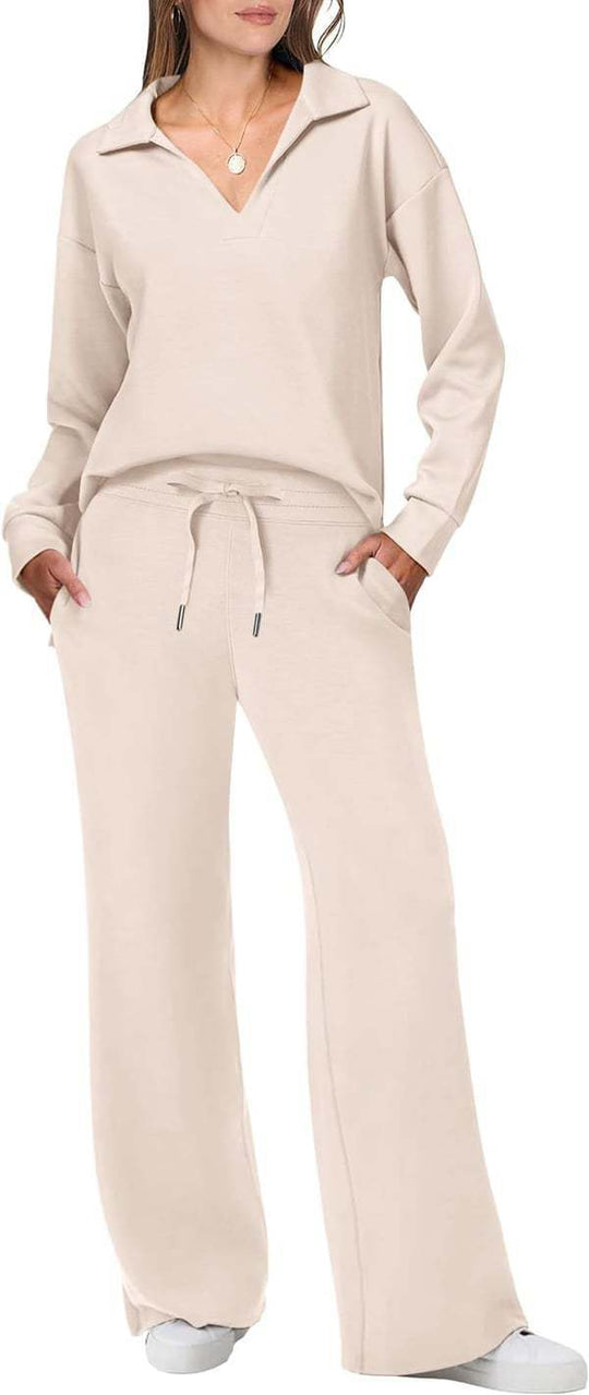 Damen lässiges Lounge-Set mit weitem Schnitt und gemütlichem V-Ausschnitt EB