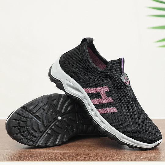 Damen Bequeme Slip-On Laufschuhe mit atmungsaktiver Strickoberfläche EB