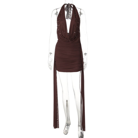 Damen Mini-Kleid mit raffiniertem Drapé und tiefem V-Ausschnitt EB