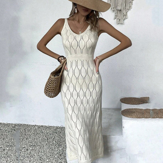 Damen gehäkeltes Midi-Kleid mit raffiniertem Mustermix EB