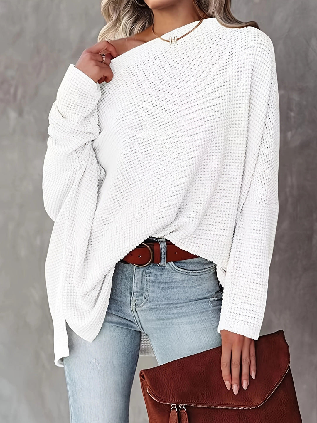 Damen lässiger Off-Shoulder Pullover im Strukturdesign EB