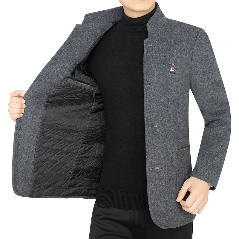 Herren Eleganter Wollmix-Kurzmantel im Mandarin-Kragen mit gesteppter Thermo-Innenfütterung EB