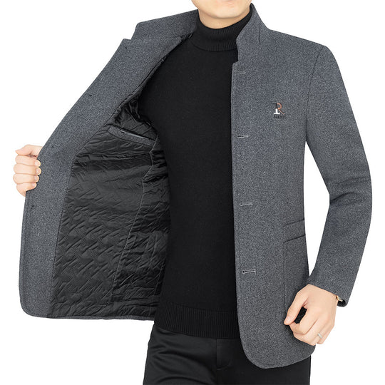 Herren Eleganter Wollmix-Kurzmantel im Mandarin-Kragen mit gesteppter Thermo-Innenfütterung EB