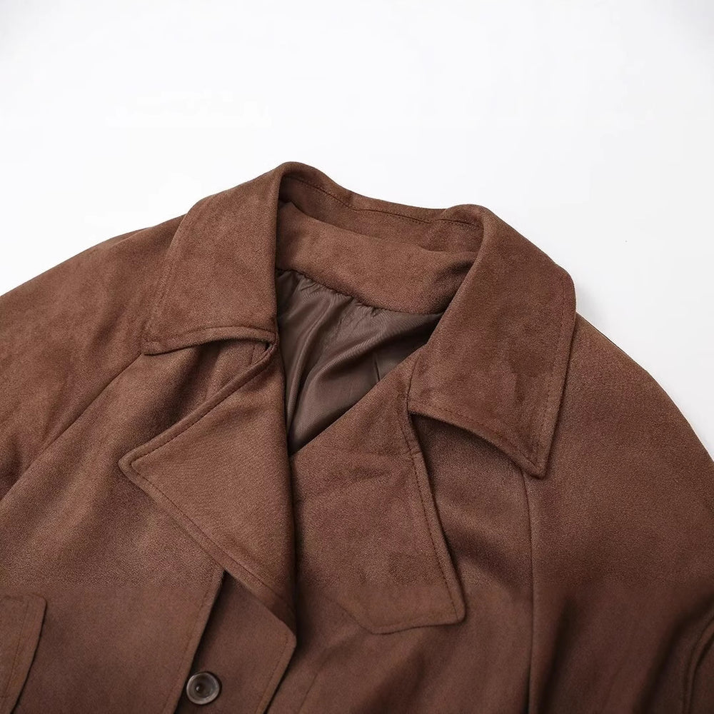 Damen Eleganter Trenchcoat aus hochwertigem Suede EB