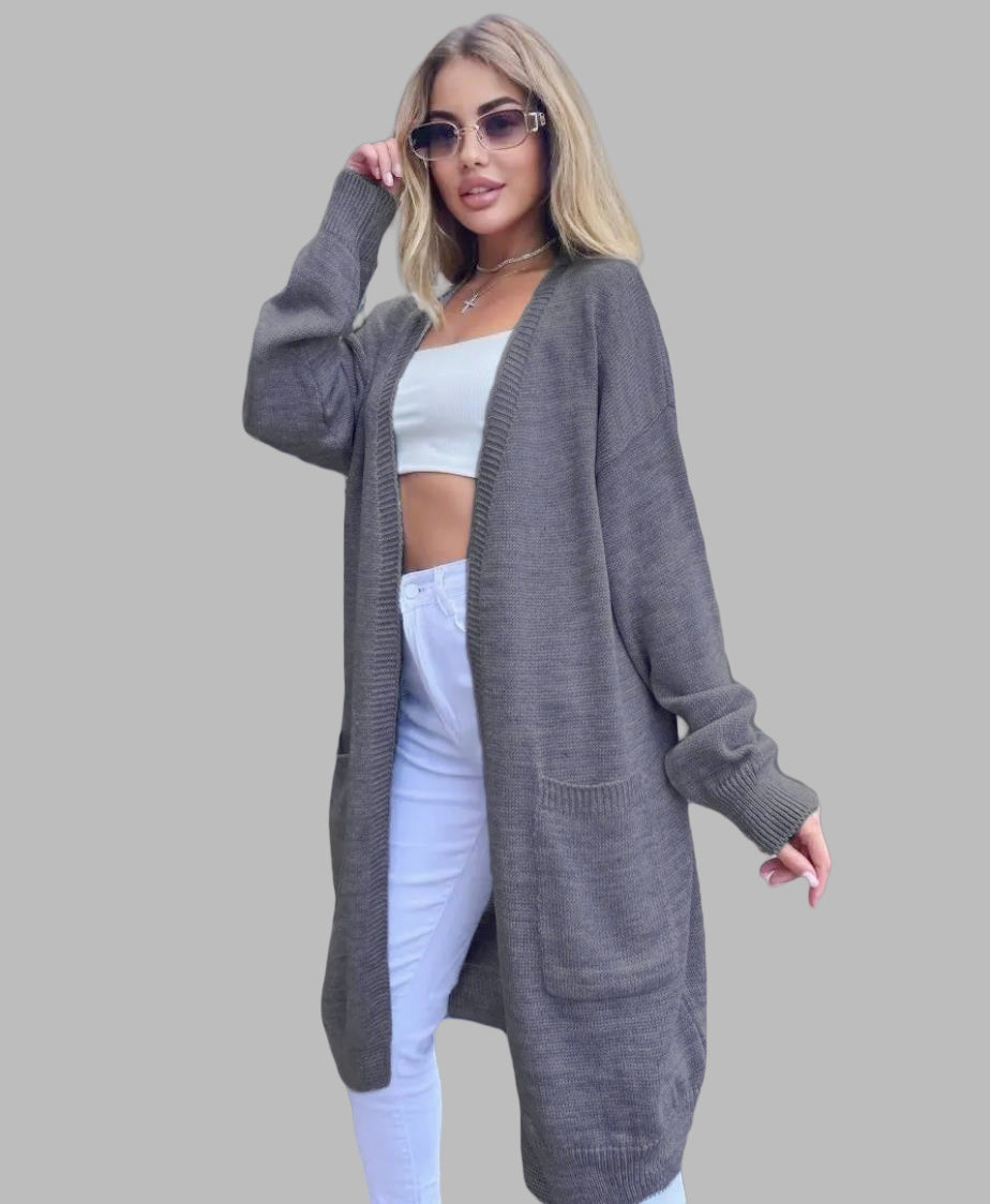 Damen Grobstrick-Cardigan mit großzügigen Taschen und offenem Schnitt EB