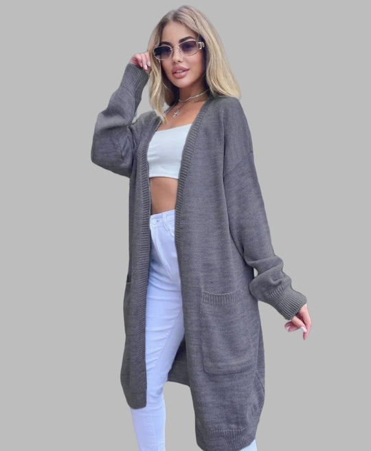 Damen Grobstrick-Cardigan mit großzügigen Taschen und offenem Schnitt EB