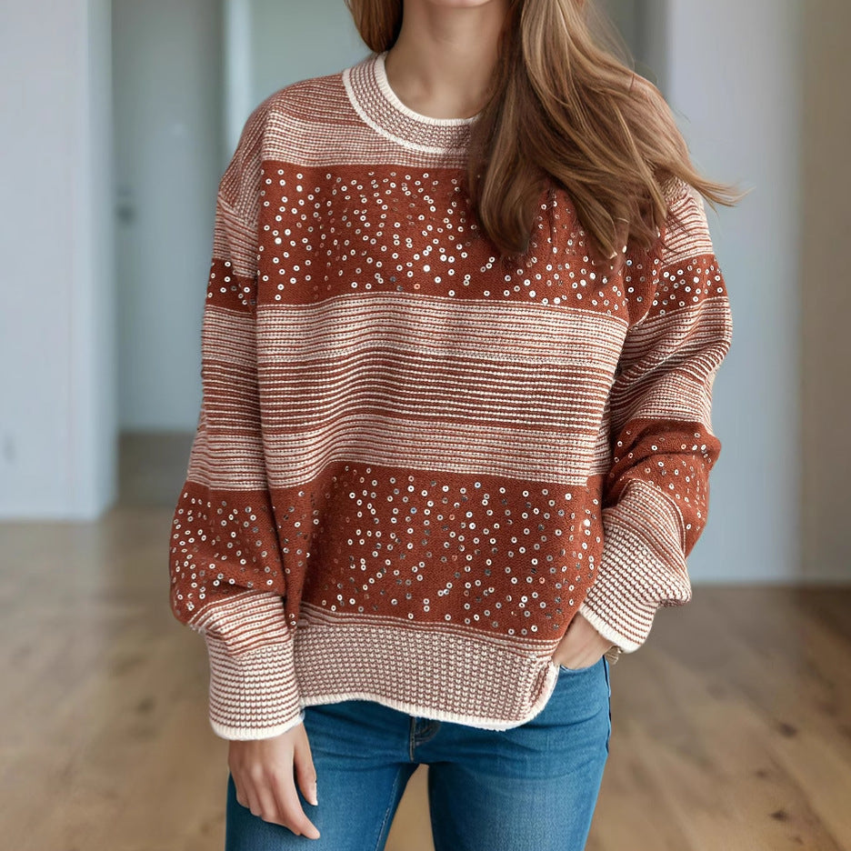 Damen modischer Pullover mit funkelnden Applikationen EB