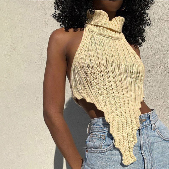 Damen cropped Stricktop mit hohem Kragen EB