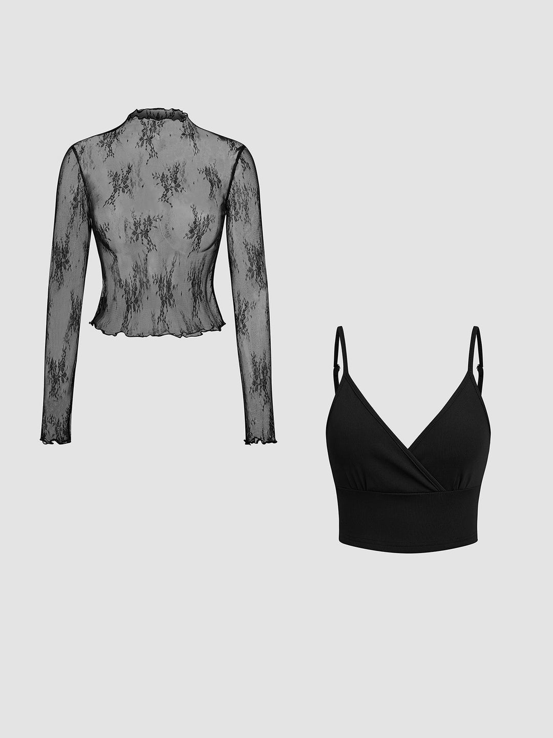 Damen Elegantes transparentes Oberteil mit langem Arm und modischem Top EB