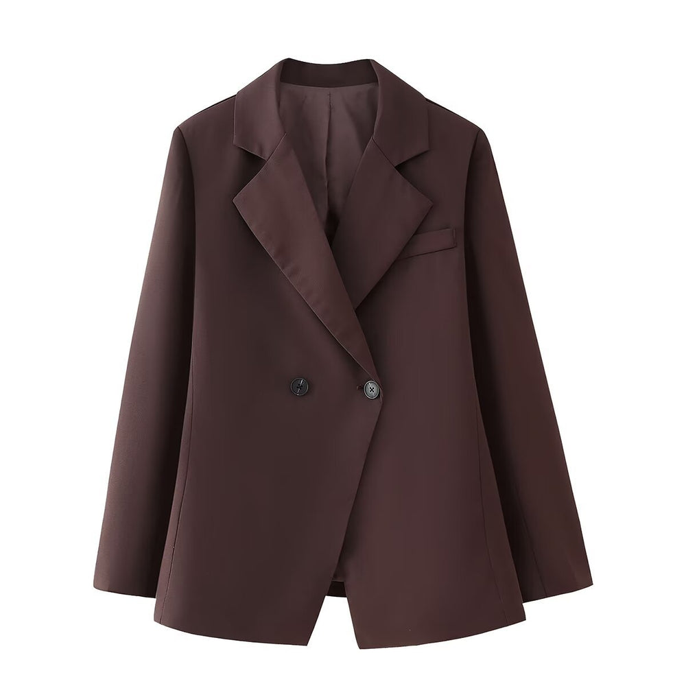 Damen elegante Oversized-Blazerjacke mit doppelter Knopfleiste und Taschen EB