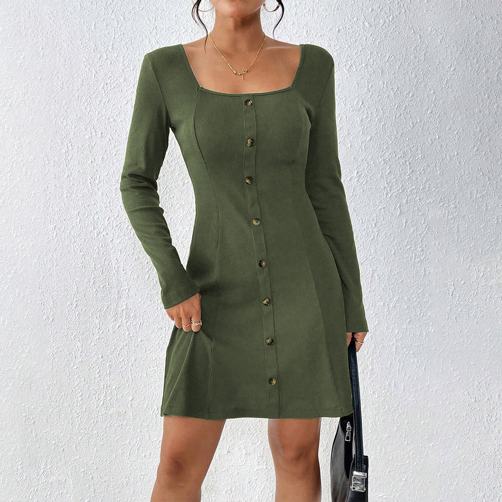 Damen ausgestelltes Strick‑Korsagenkleid mit durchgehender Knopfleiste, Square‑Neck und figurformenden Teilungsnähten Eichborn Berlin