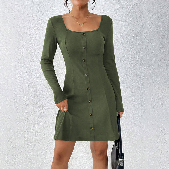 Damen ausgestelltes Strick‑Korsagenkleid mit durchgehender Knopfleiste, Square‑Neck und figurformenden Teilungsnähten Eichborn Berlin