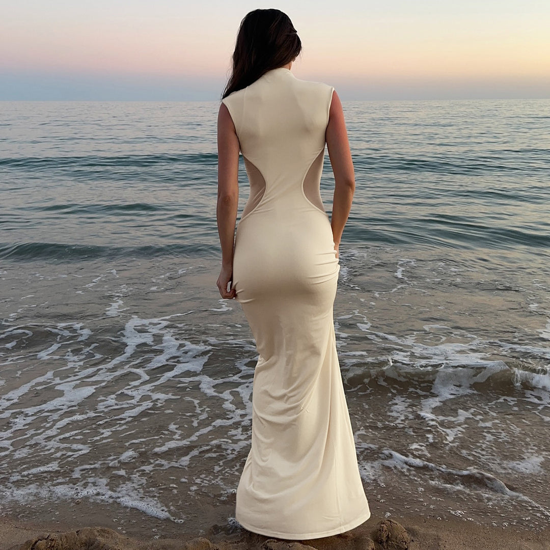 Damen figurbetontes Maxikleid mit Schnittdetails EB
