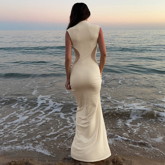 Damen figurbetontes Maxikleid mit Schnittdetails EB