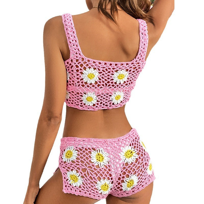 Damen Häkel-Bikini-Set mit verspieltem Blumendesign und raffiniertem Schnitt EB