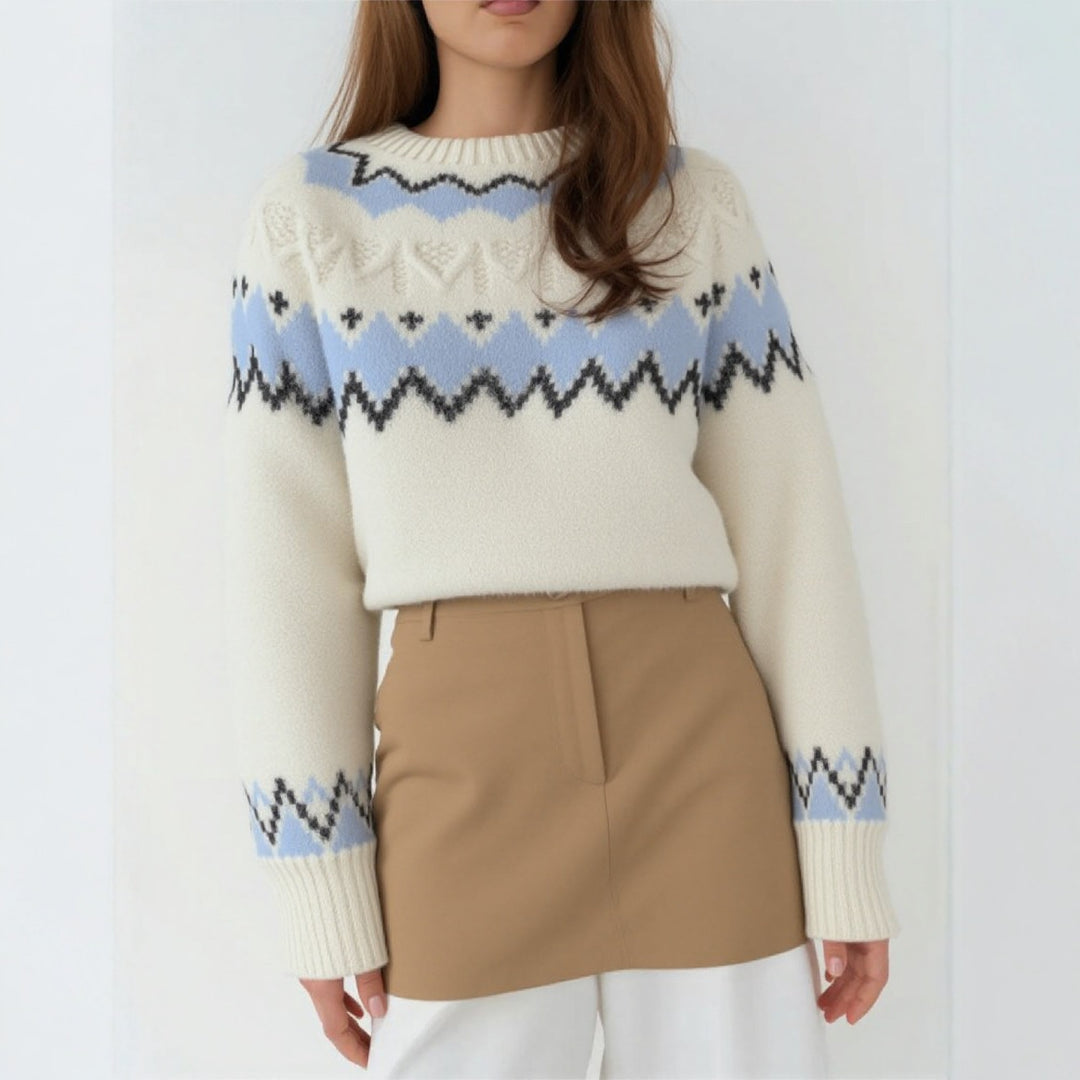 Damen Strickpullover mit grafischem Muster und weichem Material EB