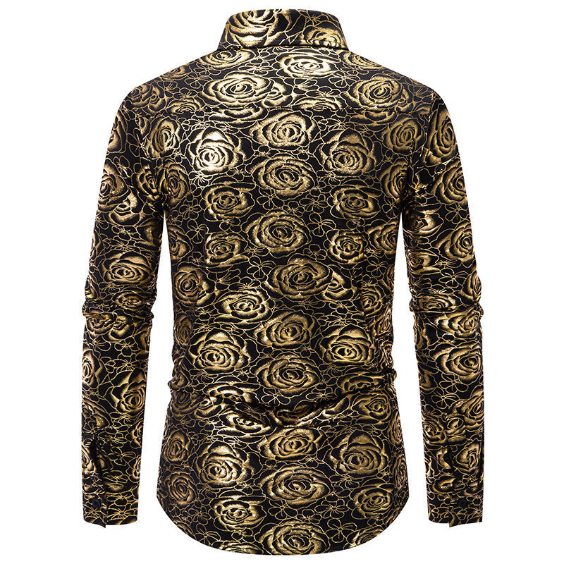 Herren Langarmhemd mit floralem Gold-Design EB