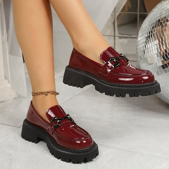 Damen Modische Loafers mit robustem Profil und dekorativem Schnallen-Detail EB