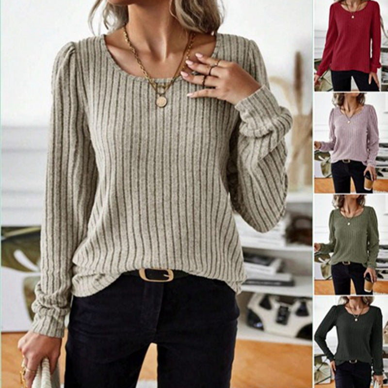 Damen Gestreifter Pullover mit Puffärmeln EB