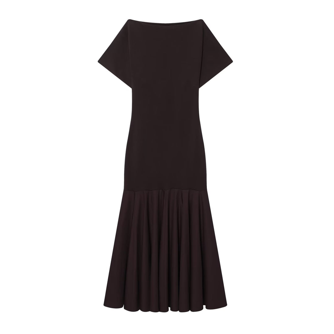 Damen Elegantes Maxikleid mit schwingendem Rock und asymmetrischem Ausschnitt EB