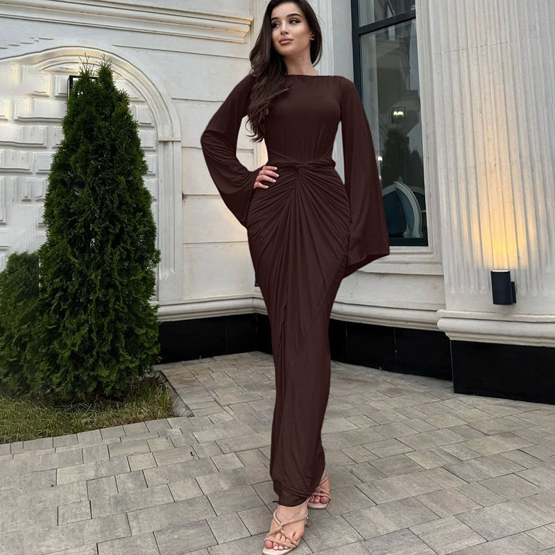 Damen Elegantes Maxikleid mit geschwungenem Saum und lässigen Fledermausärmeln EB