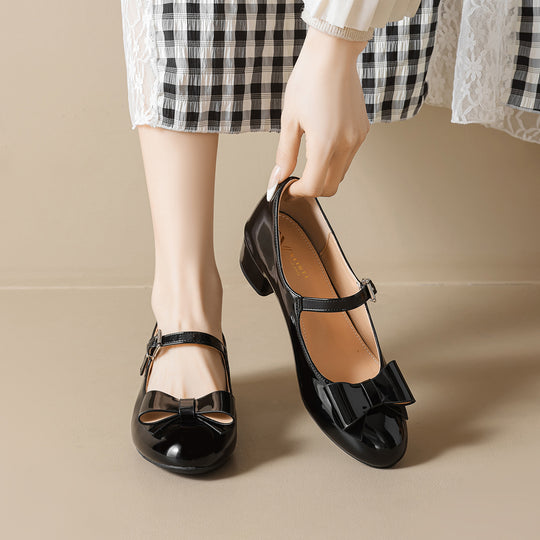 Damen Mary-Jane Ballerinas mit modischer Schleifenapplikation und komfortablem Absatz EB