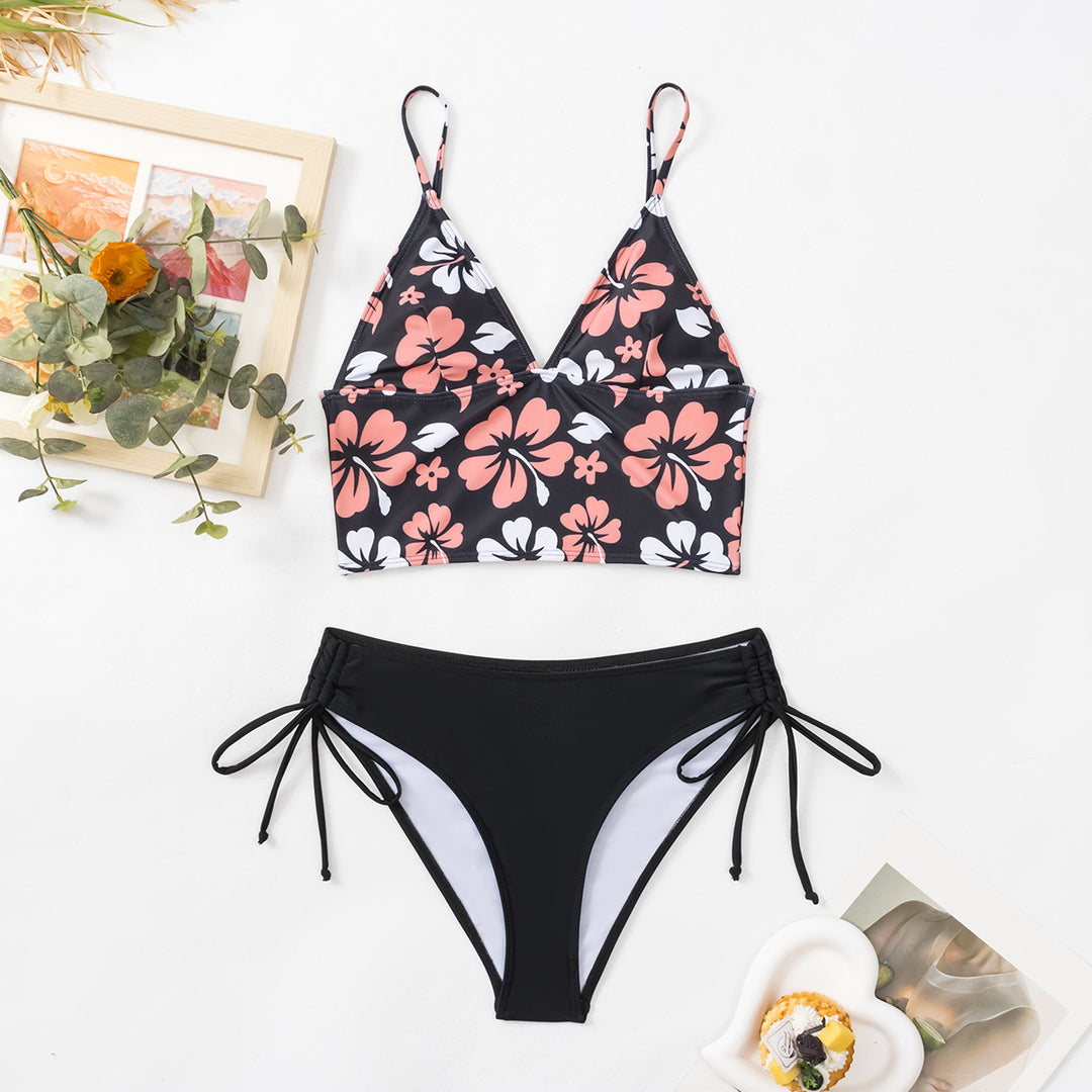 Damen Sportlicher Bikini mit verspieltem Blumenmuster EB