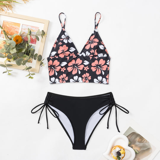 Damen Sportlicher Bikini mit verspieltem Blumenmuster EB