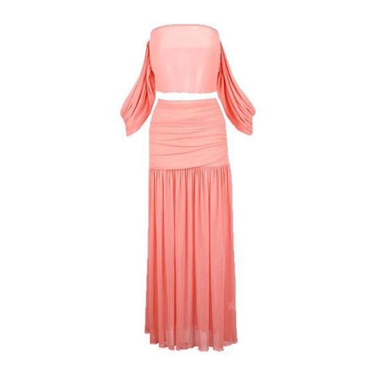 Damen Maxikleid mit elegantem Off-Shoulder Design und fließendem Stoff EB