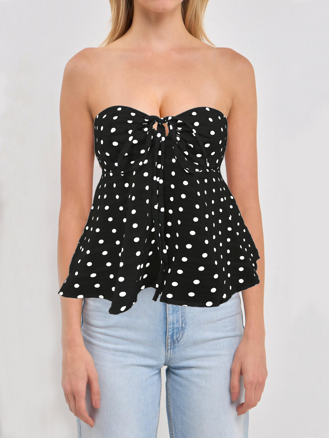 Damen Bandeau-Bluse mit floralem Design und Raffung EB